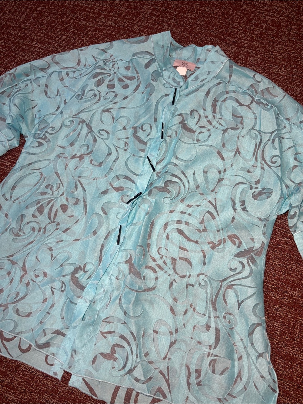 Vintage sheer linen burnout button front button back loose fit blouse swim cover